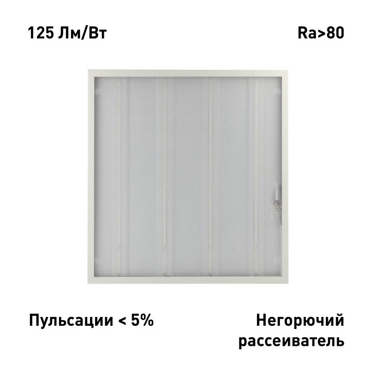 Светильник светодиодный 6500К 3000Лм 125Лм/Вт IP40 595х595x19 призма SPO-6-24-6K-P 24Вт