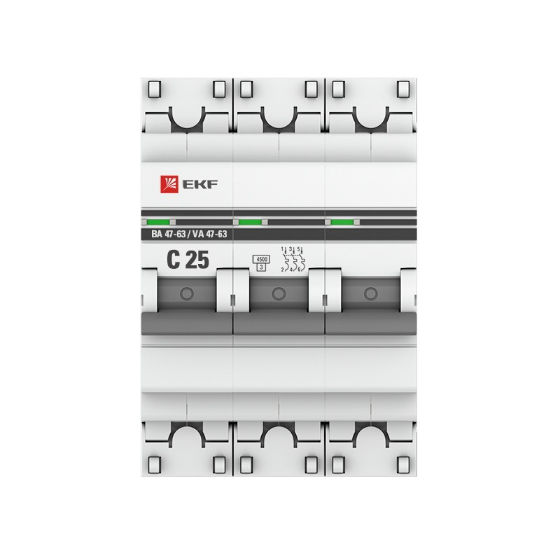 Автоматический выключатель ВА 47-63, 3P 25А (C) 4,5kA EKF PROxima
