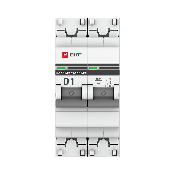 Автоматический выключатель 2P 1А (D) 6кА ВА 47-63M c одним магнитным расцепителем