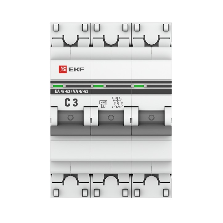Автоматический выключатель ВА 47-63, 3P 3А (C) 4,5kA EKF PROxima