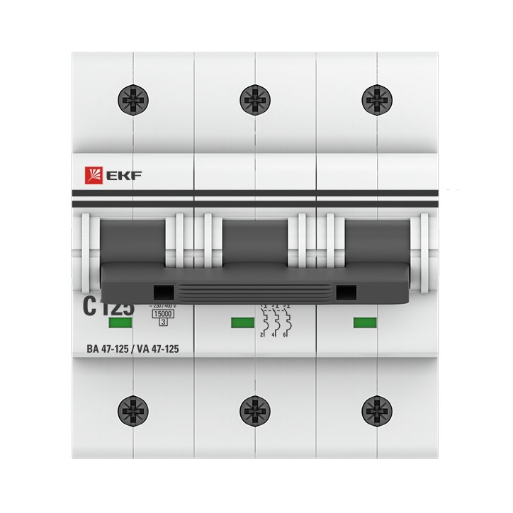 Автоматический выключатель ВА 47-125, 3P 125А (C) 15кА EKF PROxima