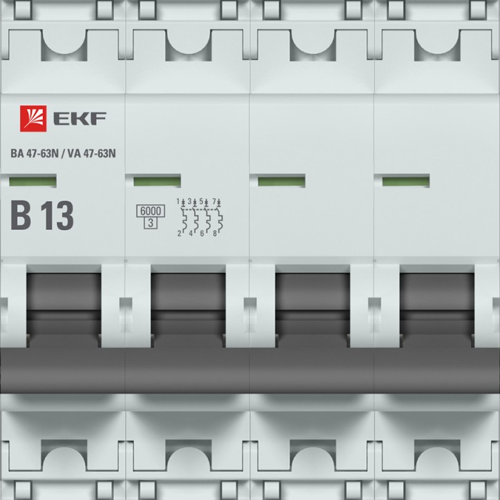 Автоматический выключатель 4P 13А (B) 6кА ВА 47-63N EKF PROxima