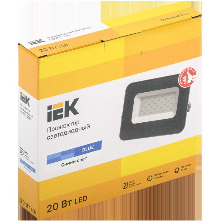 Прожектор LED СДО 07-20B blue IP65 серый IEK