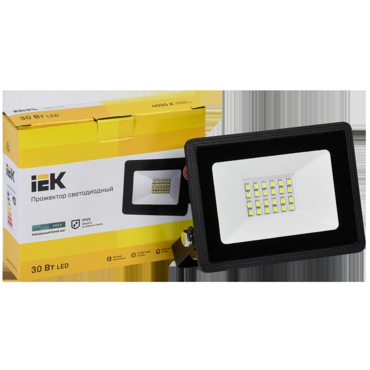 Прожектор СДО 06-30 светодиодный черный IP65 4000K IEK