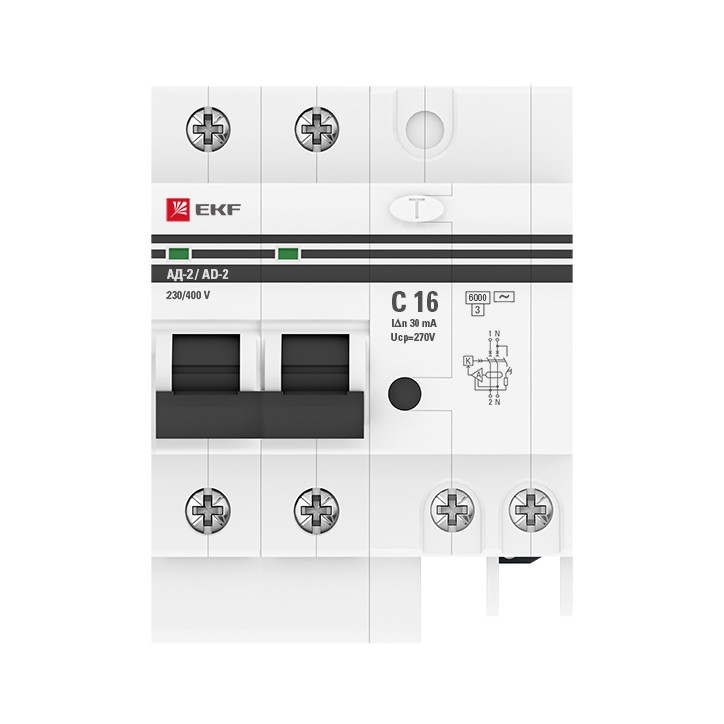 Дифференциальный автомат АД-2 16А/ 30мА (хар. C, AC, электронный, защита 270В) 6кА PROxima