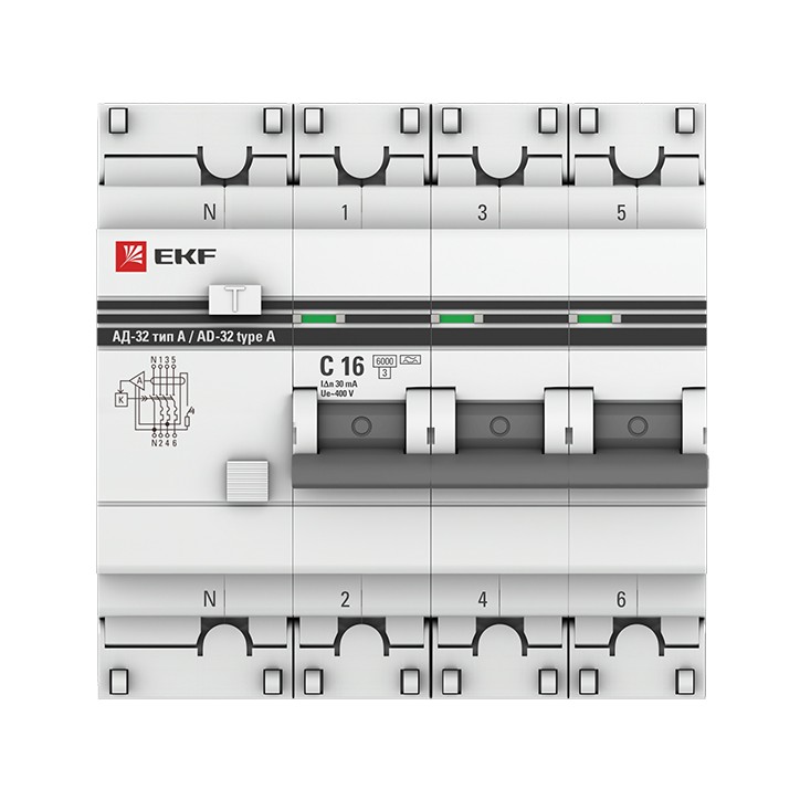 Дифференциальный автомат АД-32 3P+N 16А/30мА (хар. C, A, электронный, защита 270В) 6кА PROxima