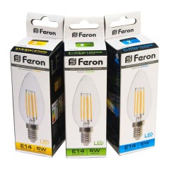 Лампа светодиодная LED 5вт Е14 теплый свеча FILAMENT