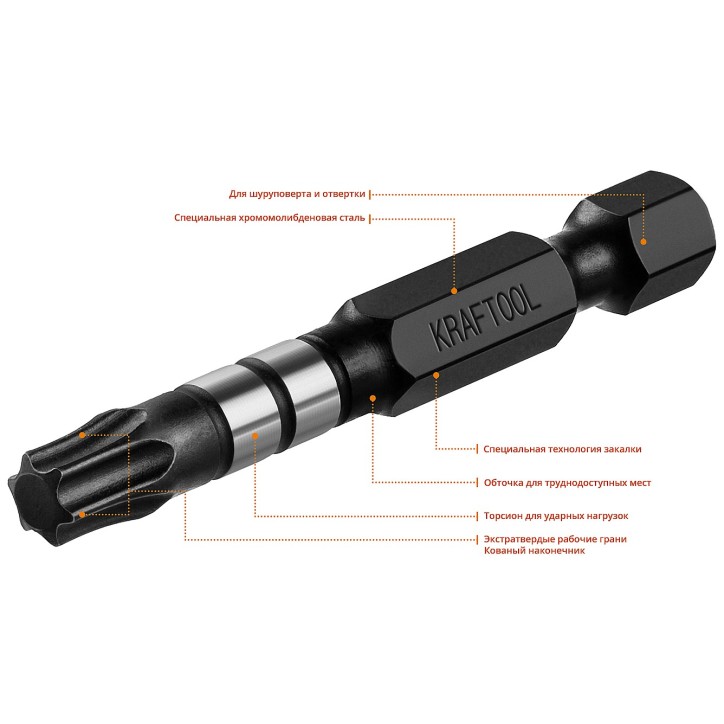 Биты Impact Pro, TORX, тип хвостовика E 1/4'', TX30, 50мм, 10шт, в пластиковом боксе