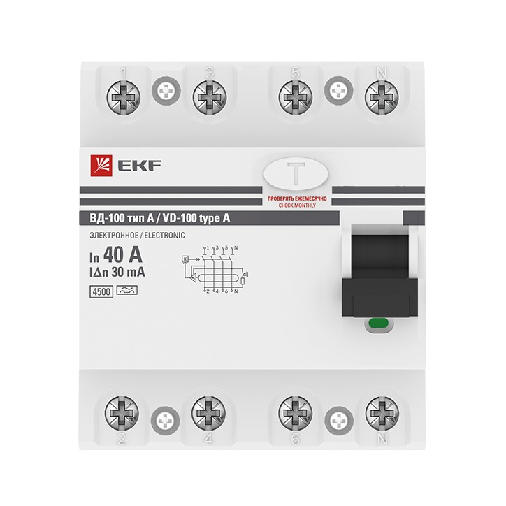 Устройство Защитного Отключения ВД-100 4P 40А/30мА (электр, тип А) EKF PROxima