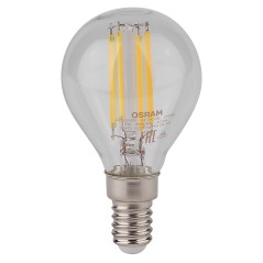 Лампа светодиодная филаментная OSRAM LED STAR Classic P 5W (замена 60Вт), теплый белый свет, прозрачная колба, Е14