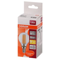 Лампа светодиодная филаментная OSRAM LED STAR Classic P 5W (замена 60Вт), теплый белый свет, прозрачная колба, Е14