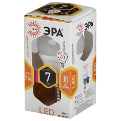 Лампа светодиодная LED P45-7W-827-E14 (диод, шар, 7Вт, тепл, E14, (10/100/3600)