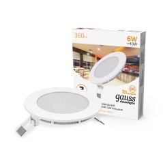 Светильник Gauss Slim круг 6W 360lm 3000K 180-265V IP20 монтаж ?105 120*22 LED 1/20