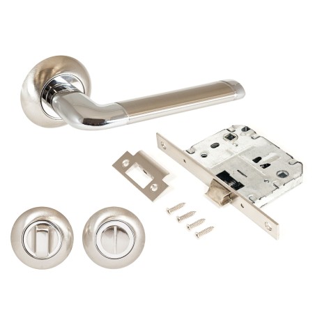 Комплект ручек и защелка АЛЛЮР АРТ ПОЛО SN/CP+L7050S SN+BK-R1 SN (1582/S7050) мат.никель/хром с фикс