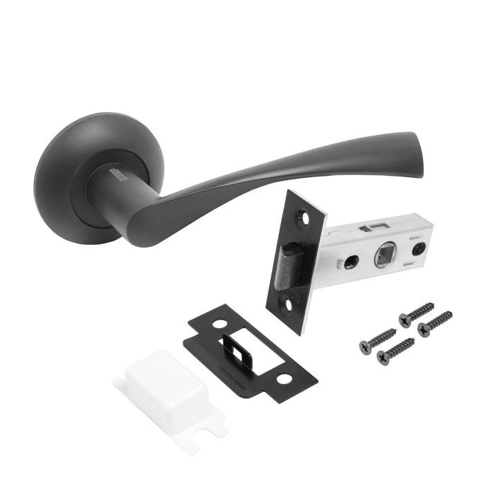 Комплект ручек и защелка АЛЛЮР АРТ ОСКАР BL+L45-8 BL (13150/S45) матовый черный Комплект ручек и защелка АЛЛЮР АРТ ОСКАР BL+L45-8 BL (13150/S45) матовый черный