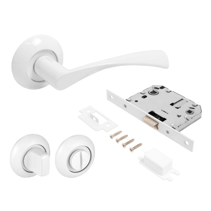 Комплект ручек и защелка АЛЛЮР АРТ ОСКАР W+L7050S W+BK-R1 W (13110/S7050) мат.белый с фикс. Комплект ручек и защелка АЛЛЮР АРТ ОСКАР W+L7050S W+BK-R1 W (13110/S7050) мат.белый с фикс.