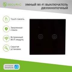 Выключатель двухкнопочный умный Wi-Fi, черный