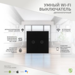 Выключатель двухкнопочный умный Wi-Fi, черный