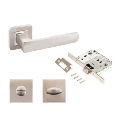 Комплект ручек и защелка АЛЛЮР АРТ КОЛОМБО SN+L7050S SN+BK-S1 SN/CP(2380/S7050) мат.никель с фикс