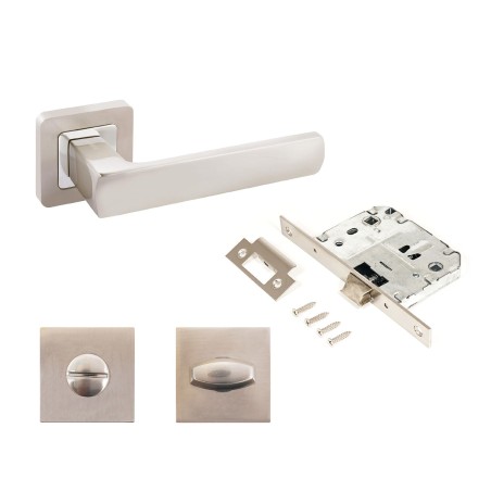 Комплект ручек и защелка АЛЛЮР АРТ КОЛОМБО SN+L7050S SN+BK-S1 SN/CP(2380/S7050) мат.никель с фикс