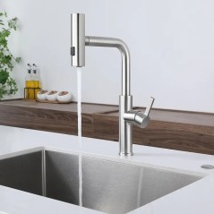 Смеситель для кухни ПСМ-300-96 STEEL AISI-304 с выдвижной лейкой тип См-МОЦБИвА