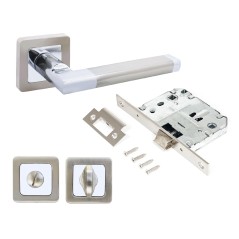 Комплект ручек и защелка АЛЛЮР АРТ ВЕНСАН SN/CP+L7050S SN+BK-S1 SN/CP(2682/S7050) мат.ник/хром с фик