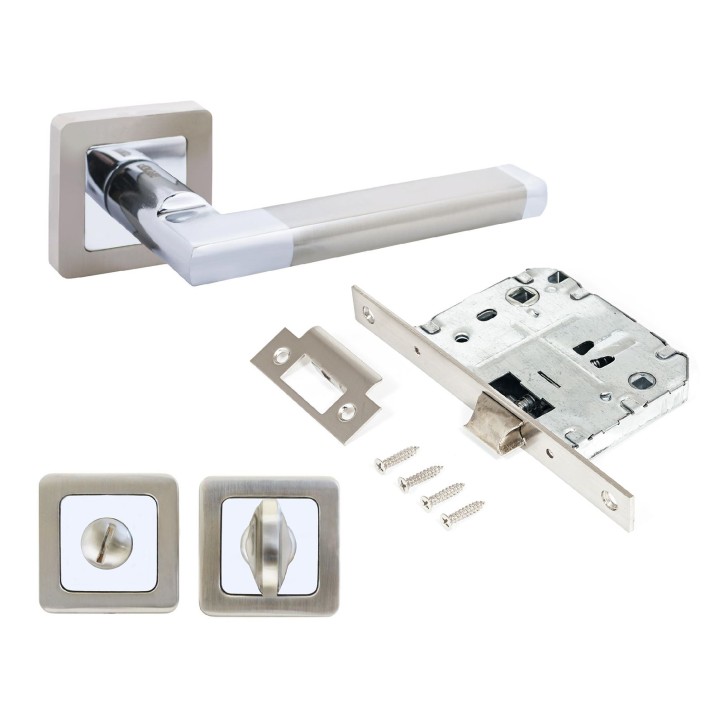 Комплект ручек и защелка АЛЛЮР АРТ ВЕНСАН SN/CP+L7050S SN+BK-S1 SN/CP(2682/S7050) мат.ник/хром с фик