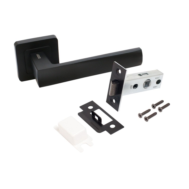 АЛЛЮР АРТ КОЛОМБО BL+L45-8 BL (23150/S45) матовый черный Комплект ручка и защелка (20)