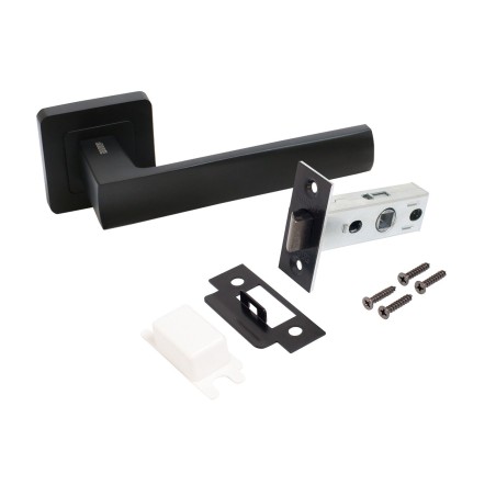 АЛЛЮР АРТ КОЛОМБО BL+L45-8 BL (23150/S45) матовый черный Комплект ручка и защелка (20)