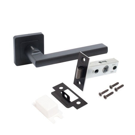 АЛЛЮР АРТ ВЕНСАН BL+L45-8 BL (26150/S45) матовый черный Комплект ручка и защелка (20)