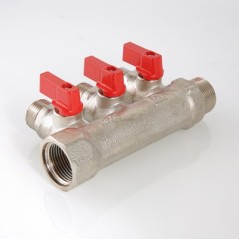 Коллектор 1'x2 выхода 1/2' НР с отсекающими кранами