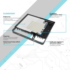 Прожектор светодиодный ДО 70 Вт 6300 лм 6500К AC 220В IP65 140х208х30мм Elementary G2 Gauss