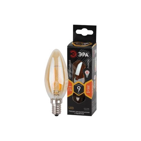 Лампа светодиодная F-LED B35-9W-827-E14 gold (филамент, свеча золот, 9Вт, тепл, E14) (10/100/5000)