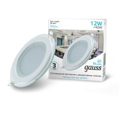 Светильник Gauss Glass круг 12W 990lm 4000K 220-240V IP20 монт D118 160*35 с дек стеклом LED 1/40