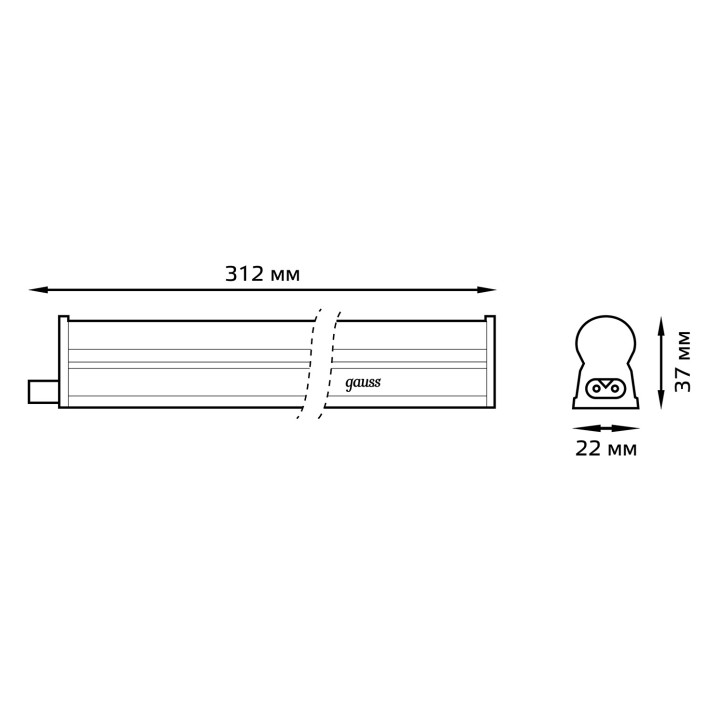 Светильник Gauss TL линейный 5W 440lm 6500K IP20 312х22х37 (к.п. 1м, Коннект2шт, креп 1шт) LED 1/25