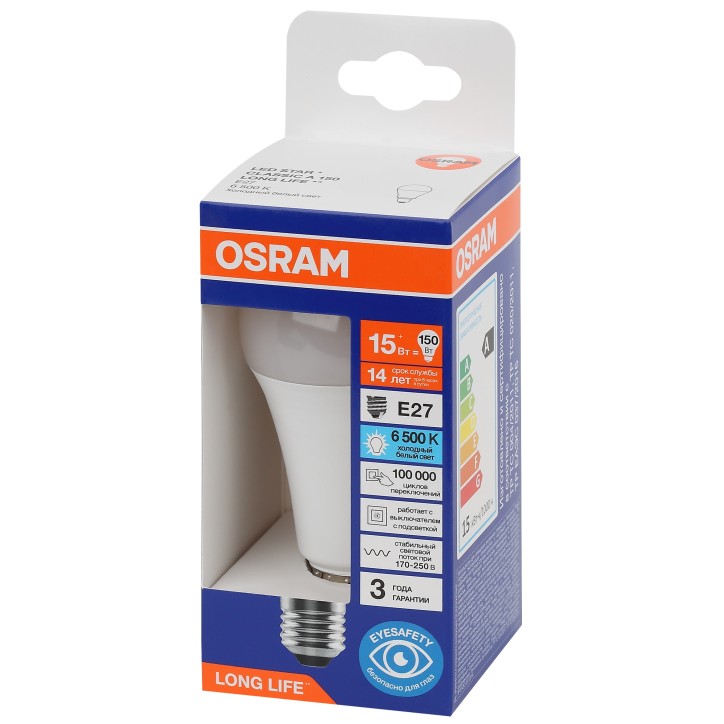 Лампа светодиодная LED 15Вт Е27 6500К 1521Лм груша 220В (замена 150Вт) OSRAM Лампа светодиодная LED 15Вт Е27 6500К 1521Лм груша 220В (замена 150Вт) OSRAM