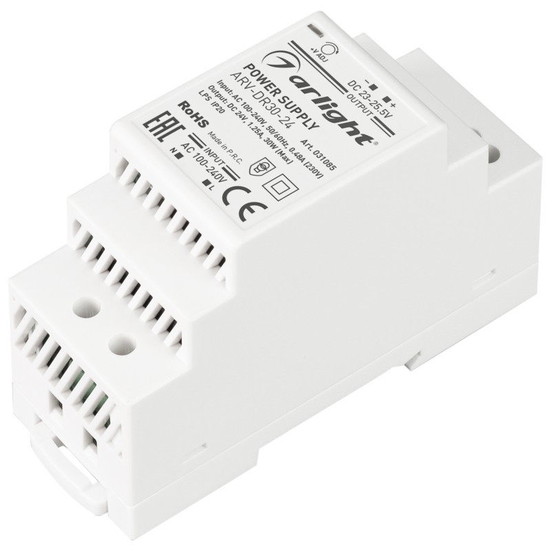 Блок питания ARV-DR30-24 (24V, 1.25A, 30W) (ARL, IP20 DIN-рейка)