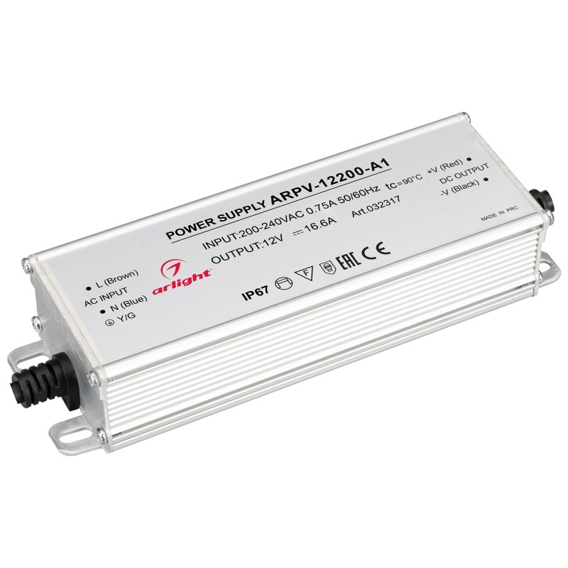 Блок питания ARPV-12200-A1 (12V, 16.6A, 200W) (IP67 металл, 3 года)