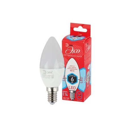 Лампа светодиодная ECO LED B35-6W-840-E14 (диод, свеча, 6Вт, нейтр, E14 (10/100/3500)