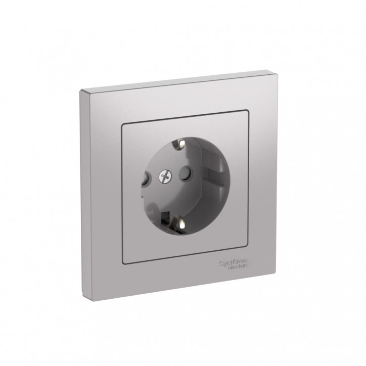 ATLASDESIGN РОЗЕТКА с заземлением со шторками, 16А, в сборе, быстрозажимные клеммы, АЛЮМИНИЙ ATLASDESIGN РОЗЕТКА с заземлением со шторками, 16А, в сборе, быстрозажимные клеммы, АЛЮМИНИЙ