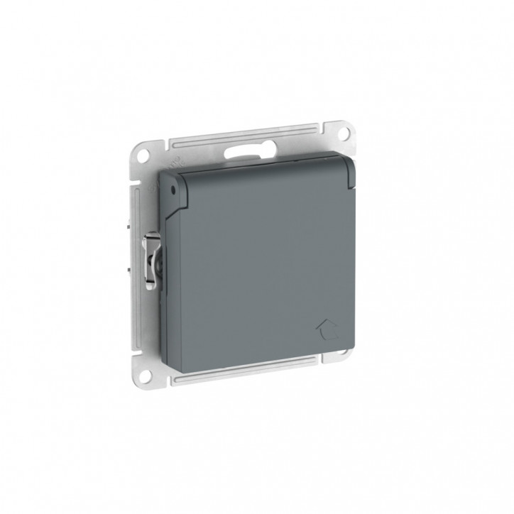 ATLASDESIGN РОЗЕТКА с заземл. со шторк. с крышкой,16А,IP20,мех., быстрозажимные клеммы, ГРИФЕЛЬ