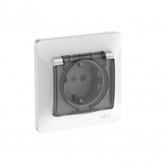 GLOSSA РОЗЕТКА с заземлением со шторками с крышкой, 16А, IP44, в сборе, быстрозажимные клеммы, БЕЛЫЙ