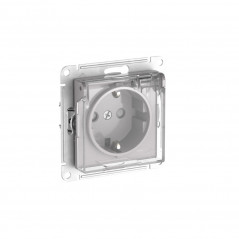 ATLASDESIGN AQUA РОЗЕТКА с заземлением со шторками с прозрачной крышкой, 16А,IP44, быстрозажимные клеммы,АЛЮМИН