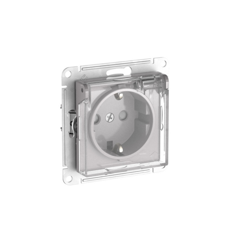ATLASDESIGN AQUA РОЗЕТКА с заземлением со шторками с прозрачной крышкой, 16А,IP44, быстрозажимные клеммы,АЛЮМИН