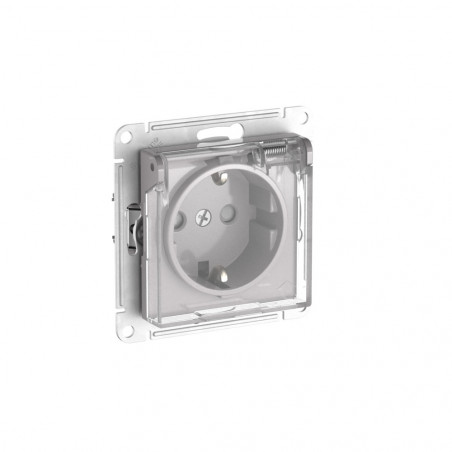 ATLASDESIGN AQUA РОЗЕТКА с заземлением со шторками с прозрачной крышкой, 16А,IP44, быстрозажимные клеммы,АЛЮМИН