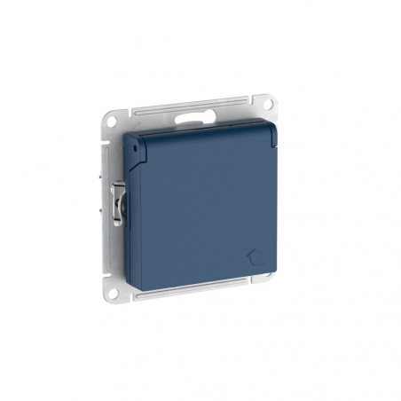 ATLASDESIGN РОЗЕТКА с заземл. со шторк. с крышкой,16А, IP20, быстрозажимные клеммы, АКВАМАРИН