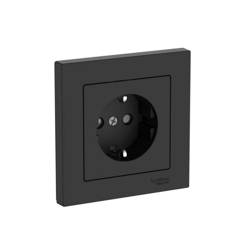 ATLASDESIGN РОЗЕТКА с заземлением со шторками, 16А, в сборе, быстрозажимные клеммы, КАРБОН