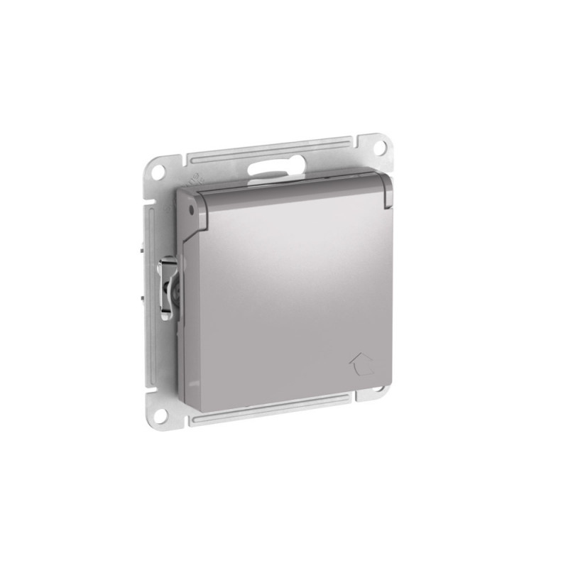 ATLASDESIGN РОЗЕТКА с заземл. со шторк. с крышкой, 16А,IP20, быстрозажимные клеммы, АЛЮМИНИЙ