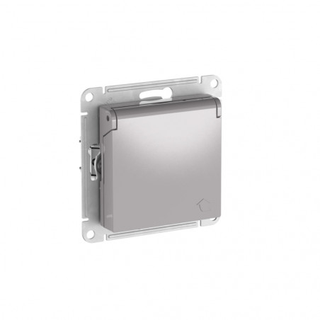 ATLASDESIGN РОЗЕТКА с заземл. со шторк. с крышкой, 16А,IP20, быстрозажимные клеммы, АЛЮМИНИЙ