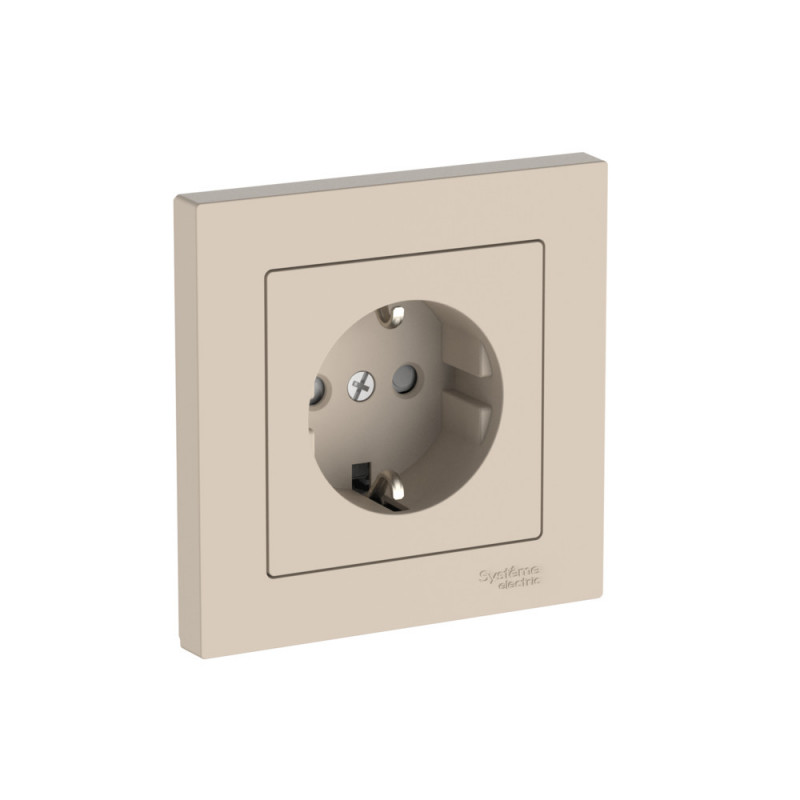 ATLASDESIGN РОЗЕТКА с заземлением со шторками, 16А, в сборе, быстрозажимные клеммы, ПЕСОЧНЫЙ